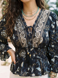 Black pearl bohemian peplum top