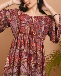 Carmine paisley off-shoulder short dress