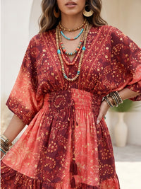 Elowen coral merlot boho mini dress