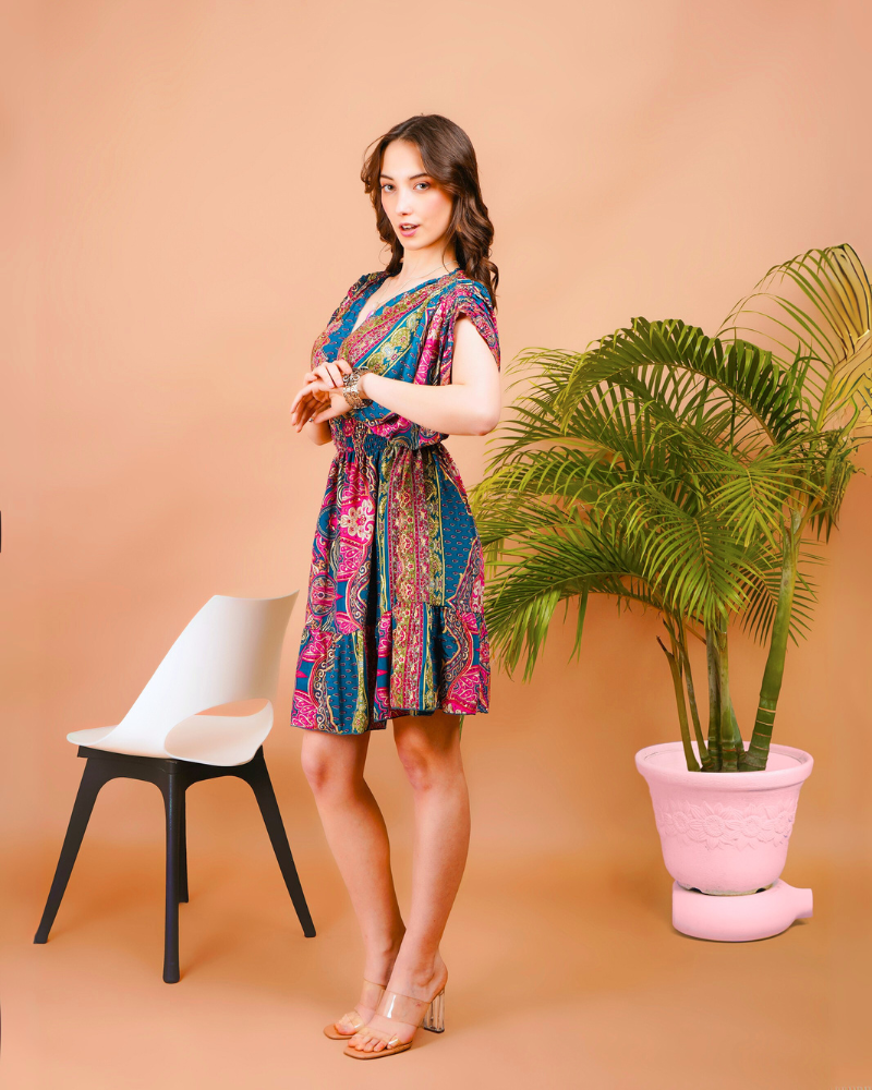 Radiant glow paisley print boho mini dress