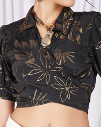 Selena onyx wrap collar top