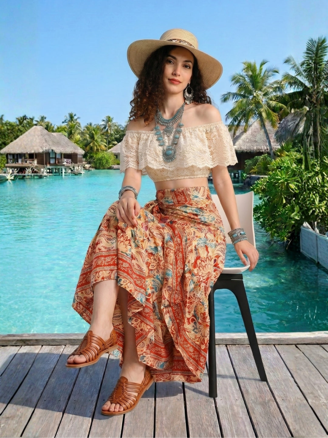 Elira cinnamon tide boho wrap skirt