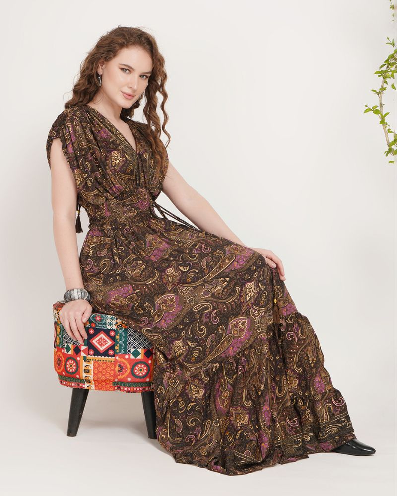 Elaris mocha plum maxi dress