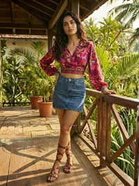 Maribel berry bloom wrap boho top