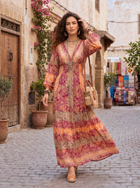Evelina sangria sunset boho maxi dress