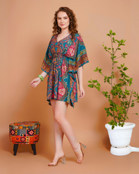 Siena paisley pop kaftan mini dress