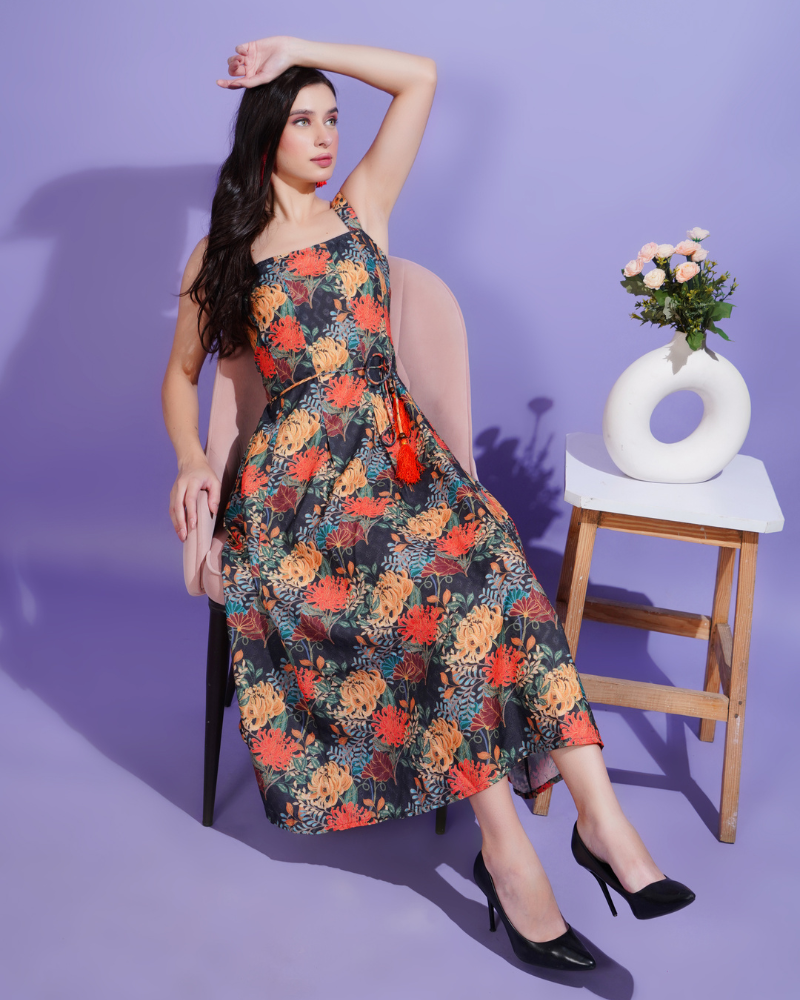 Midnight blossom midi dress