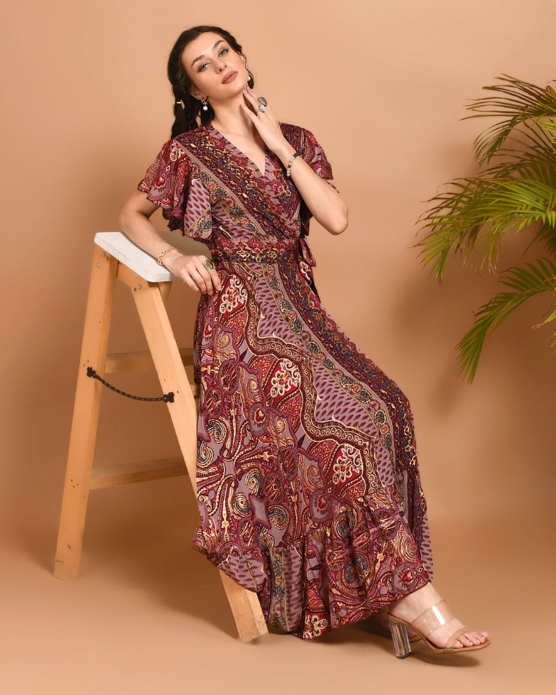 Maribel paisley maxi wrap dress