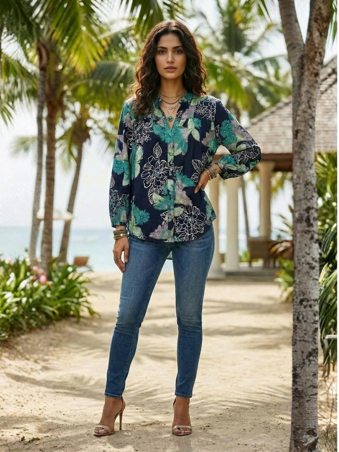 Virelle night bloom oversize bohemian shirt