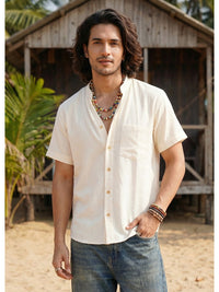 Keir ivory breeze mandarin cotton shirt