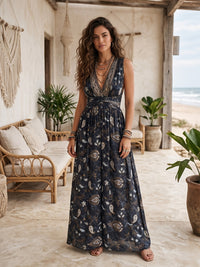 Midnight stardust boho halter maxi dress