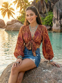 Arlisse sunset rust boho wrap top