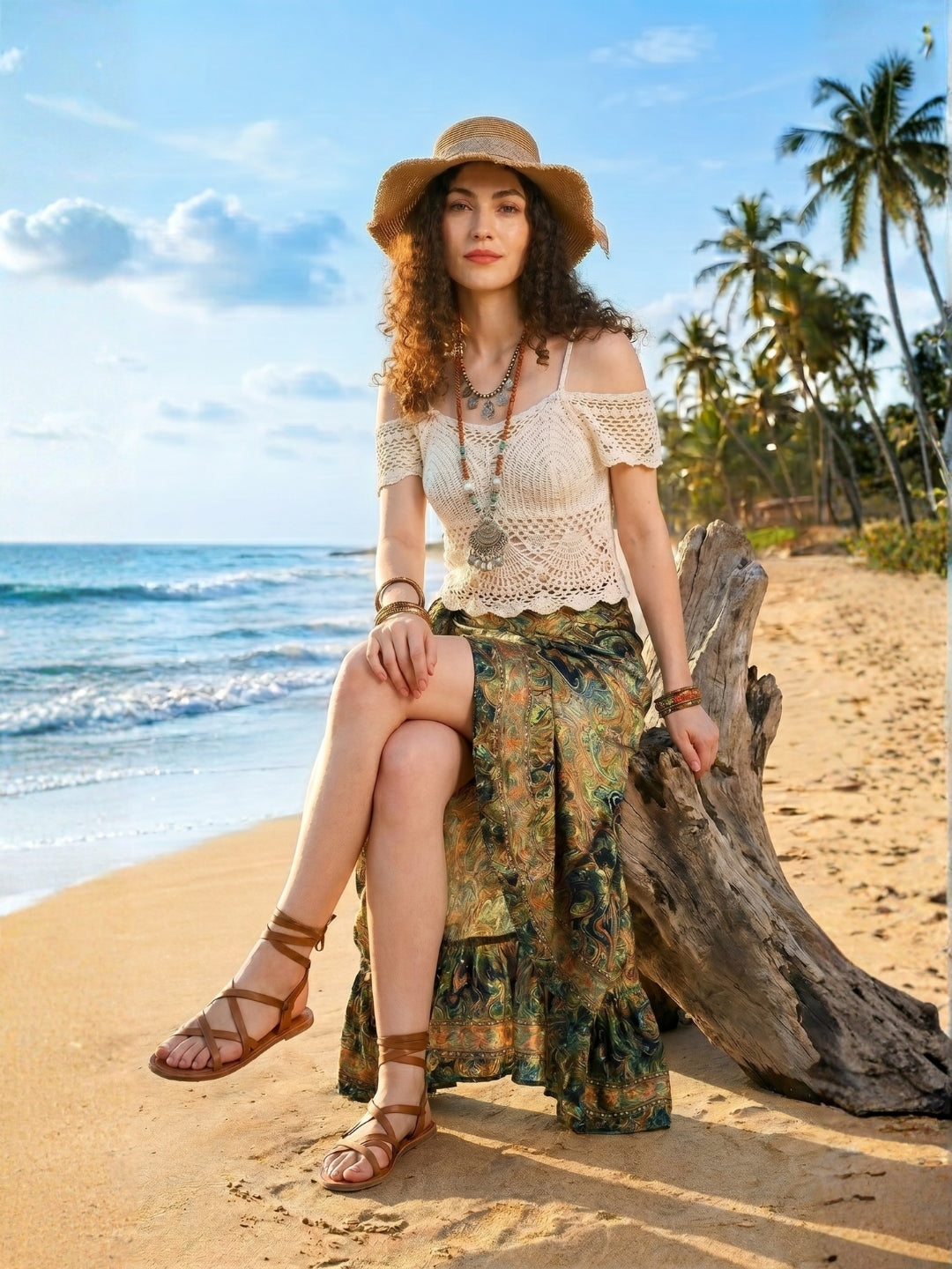 Evelisse olive mirage boho wrap skirt
