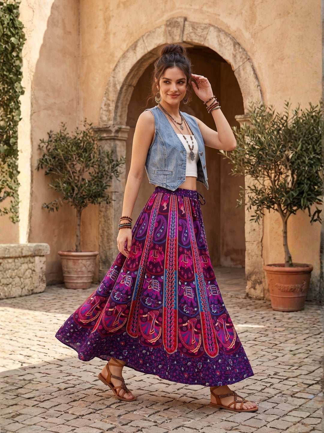Twilight bloom boho maxi skirt