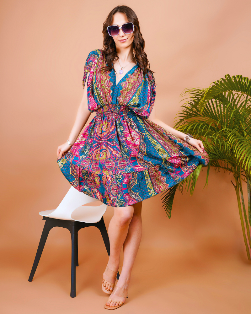 Radiant glow paisley print boho mini dress