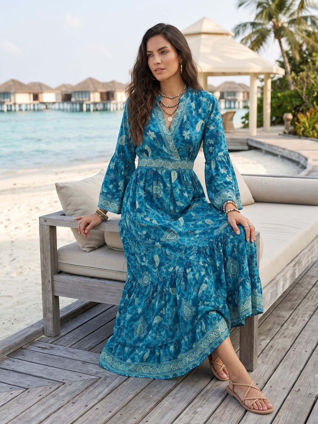 Blue riviera bohemian maxi dress