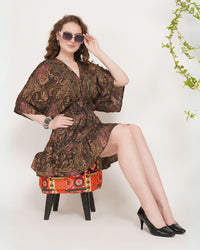 Amora plum gold mini kimono dress