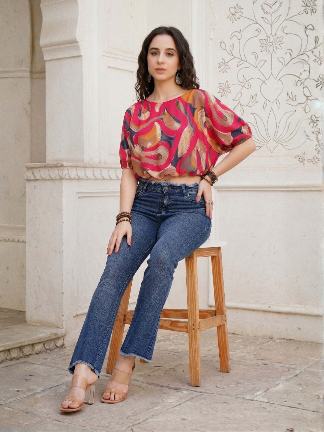 Zafira raspberry swirl boho top