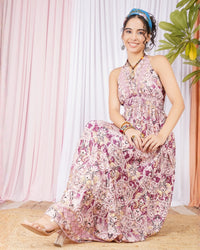 Lunara roseplum halter maxi dress