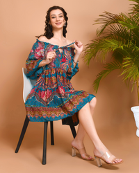 Mira teal breeze off-shoulder mini dress