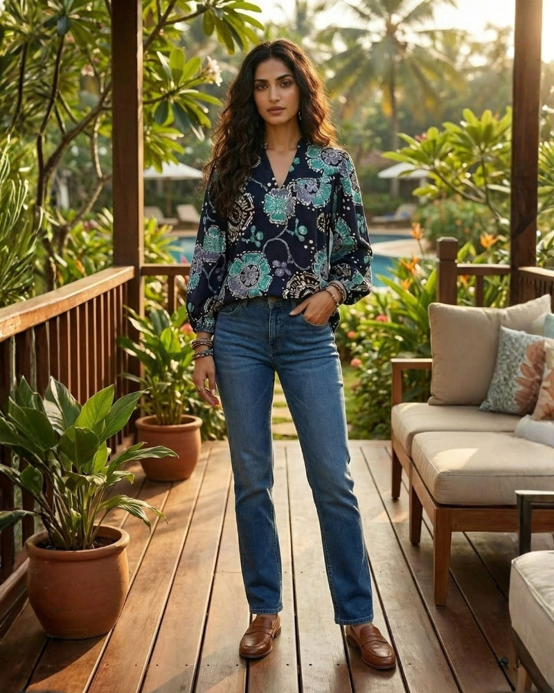 Noemi black foil bloom top