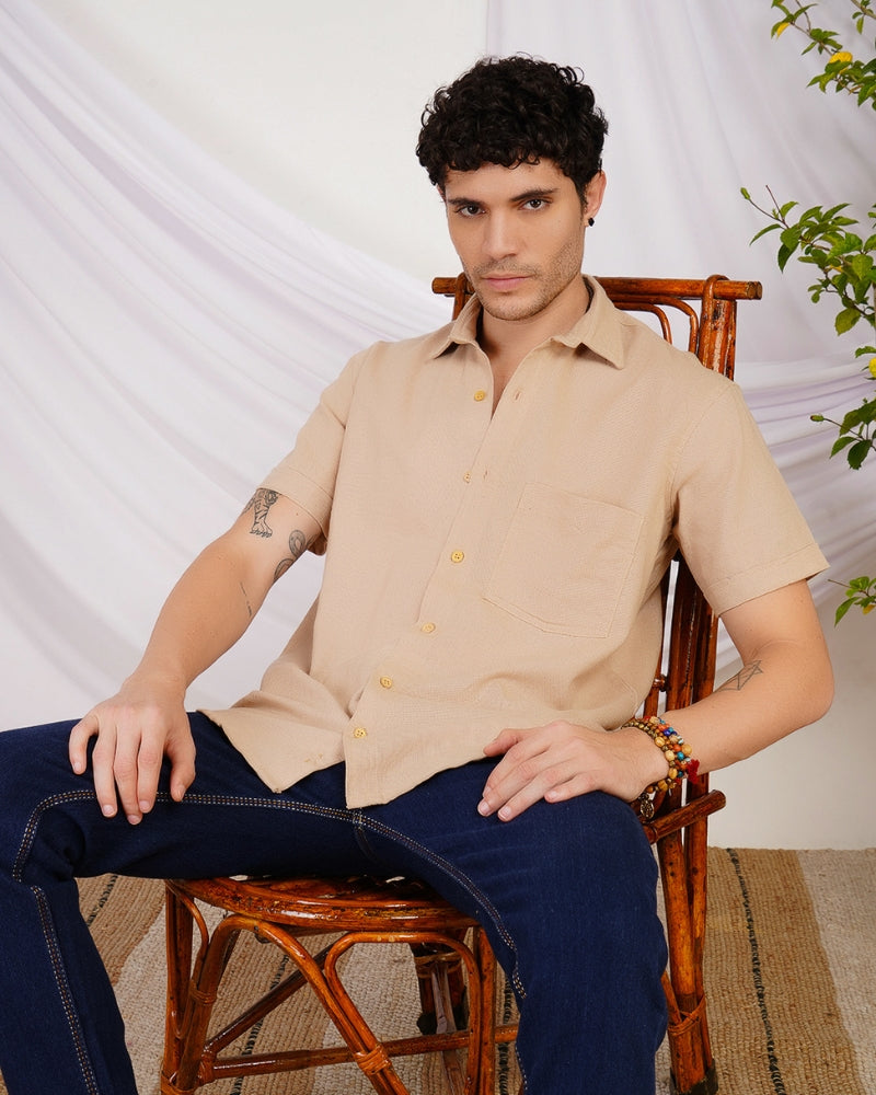 Arlo sandstone organic cotton shirt