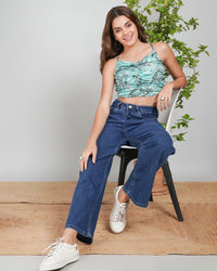 Coralia aquatic bloom ruched crop top