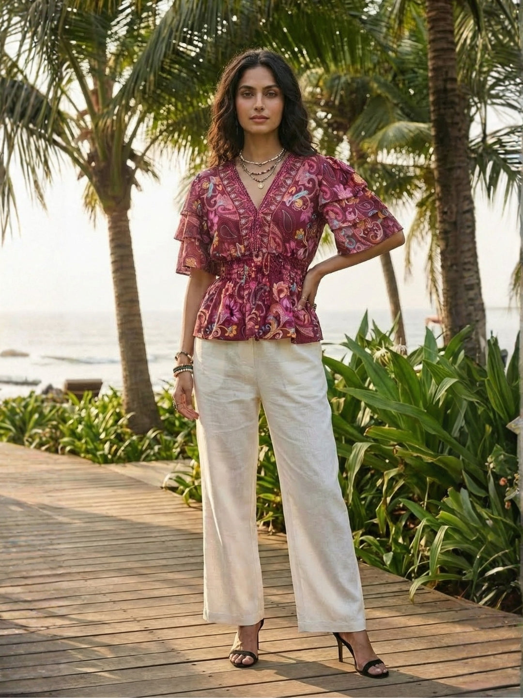 Aveline mulberry aura peplum top