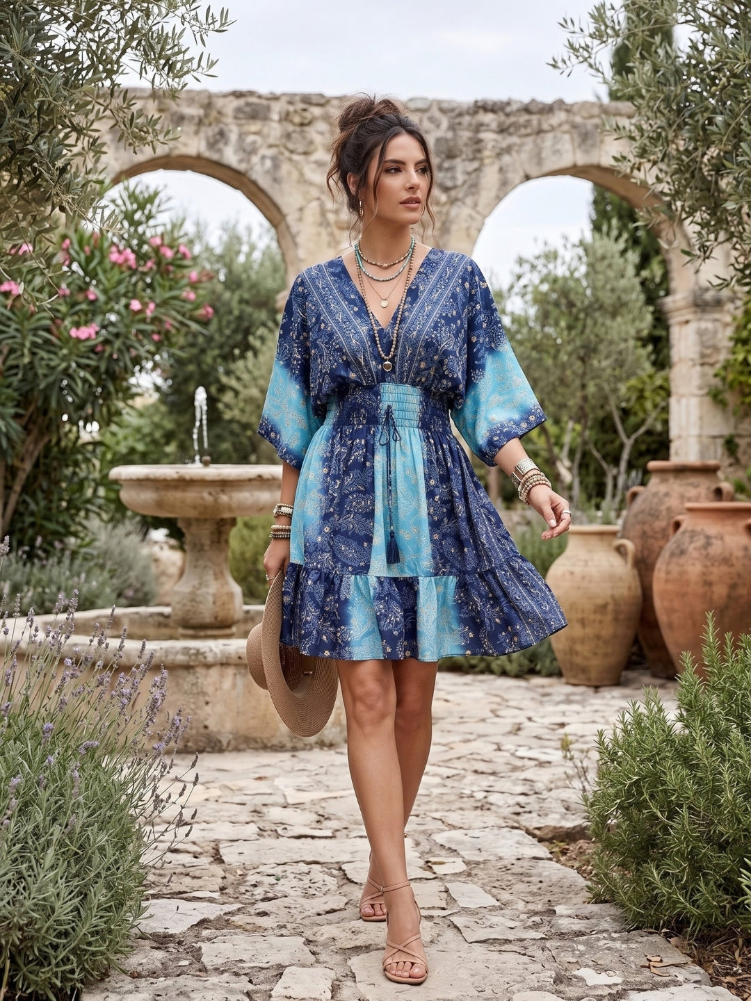 Sabine ocean jewel boho mini dress
