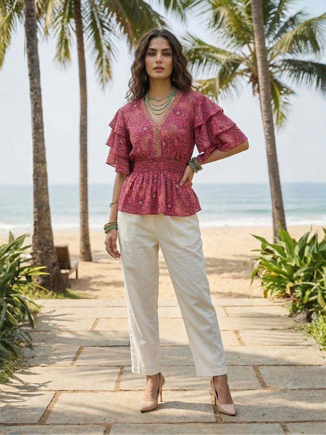 Talise rosewood paisley peplum top