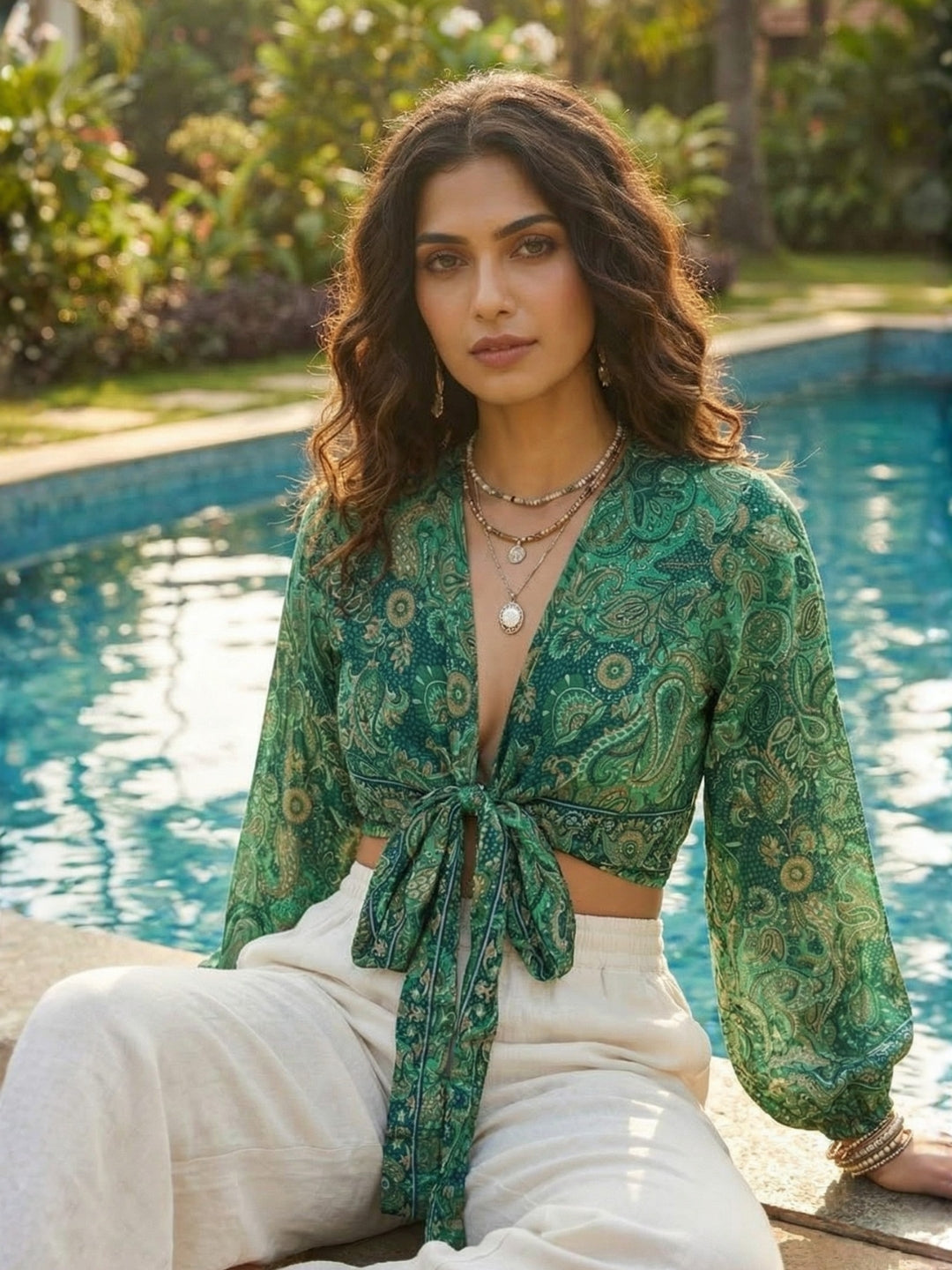 Eirlys emerald paisley boho wrap top