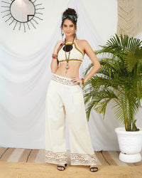 Moon ivory wide leg cotton trouser