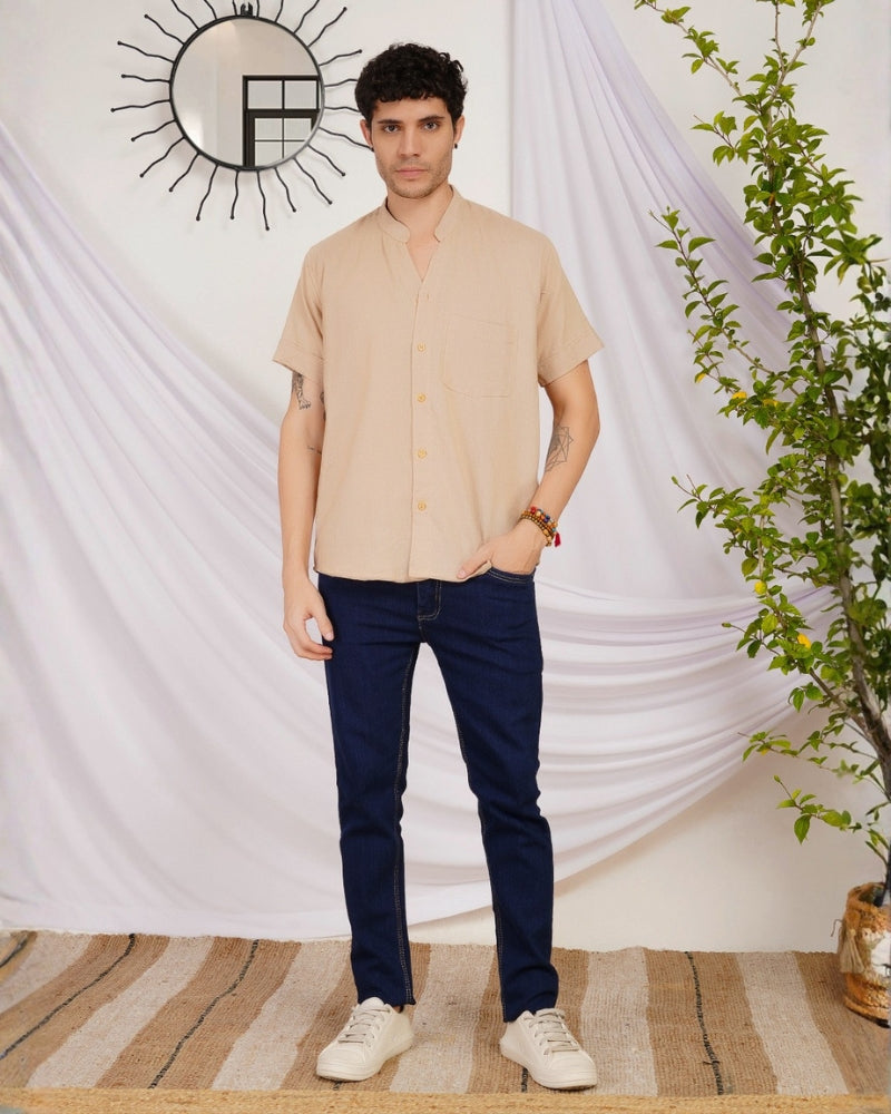 Calder sand mist mandarin cotton shirt