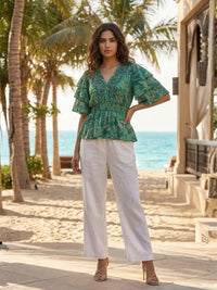 Elaris emerald paisley peplum top