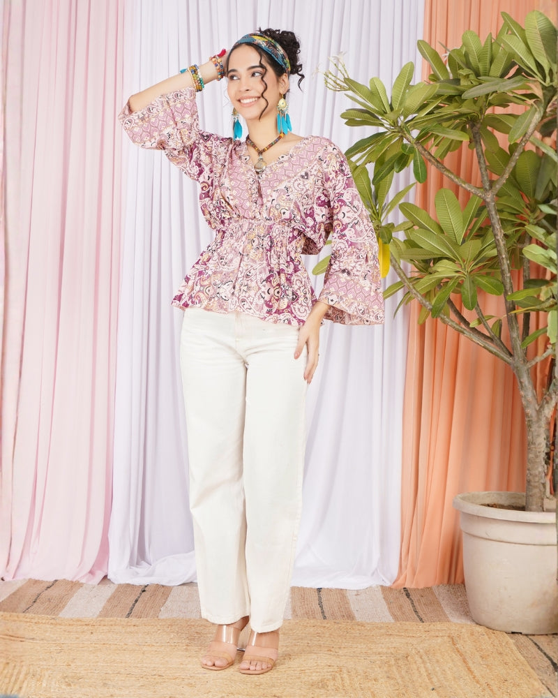 Aveline blush swirl peplum top