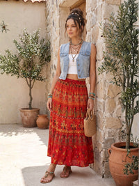 Crimson flame boho maxi skirt