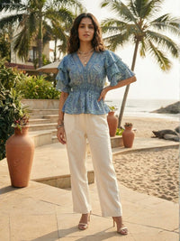 Lumae ocean paisley peplum top