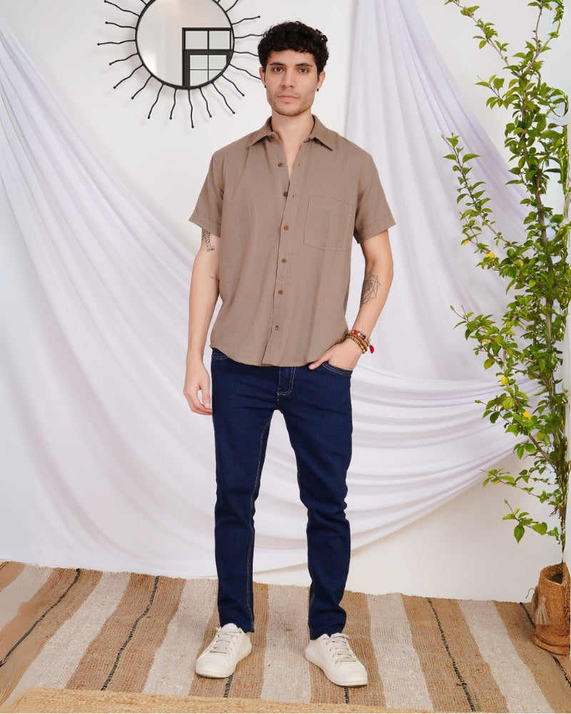 Lennox taupe trail cotton shirt