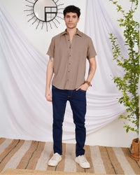Lennox taupe trail cotton shirt