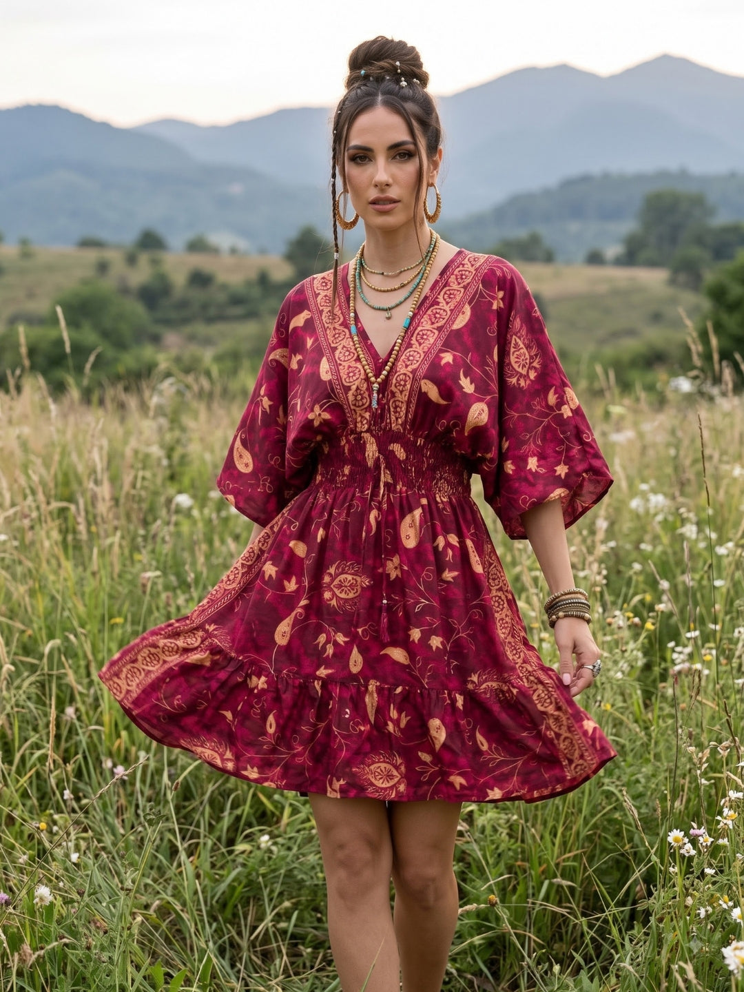 Rosalie garnet glow boho mini dress