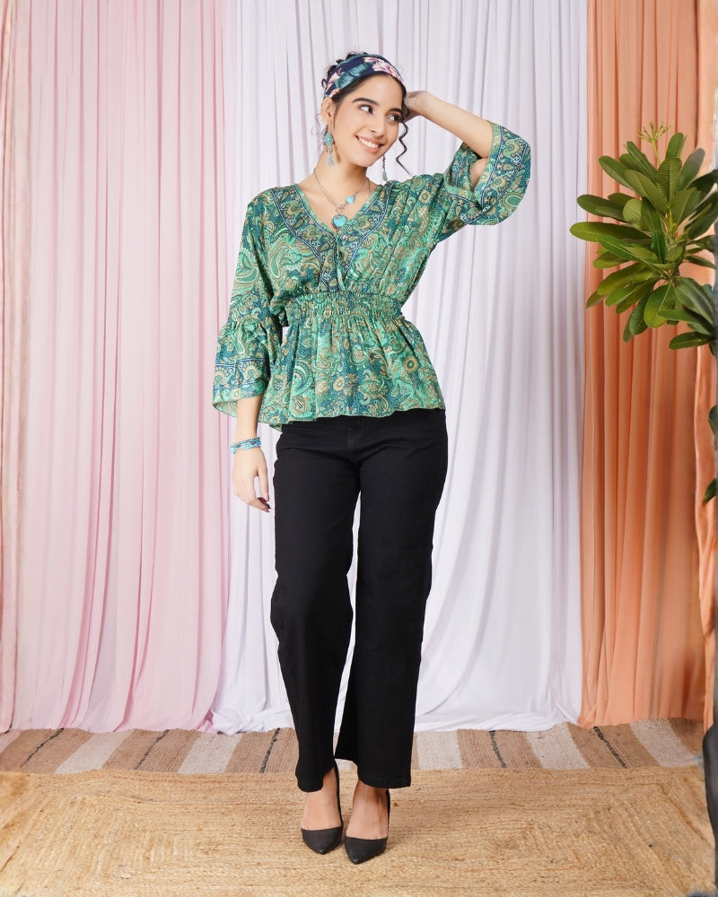 Aurelia mint whisper peplum top