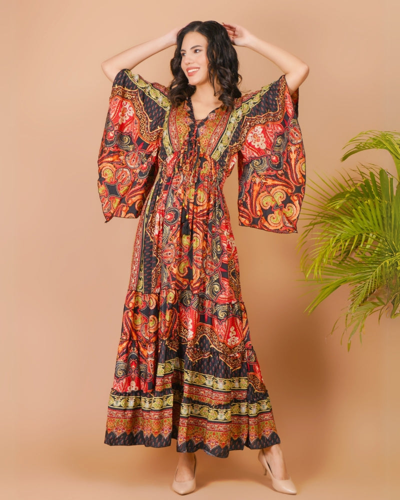 Paisley paradise in golden hues maxi dress