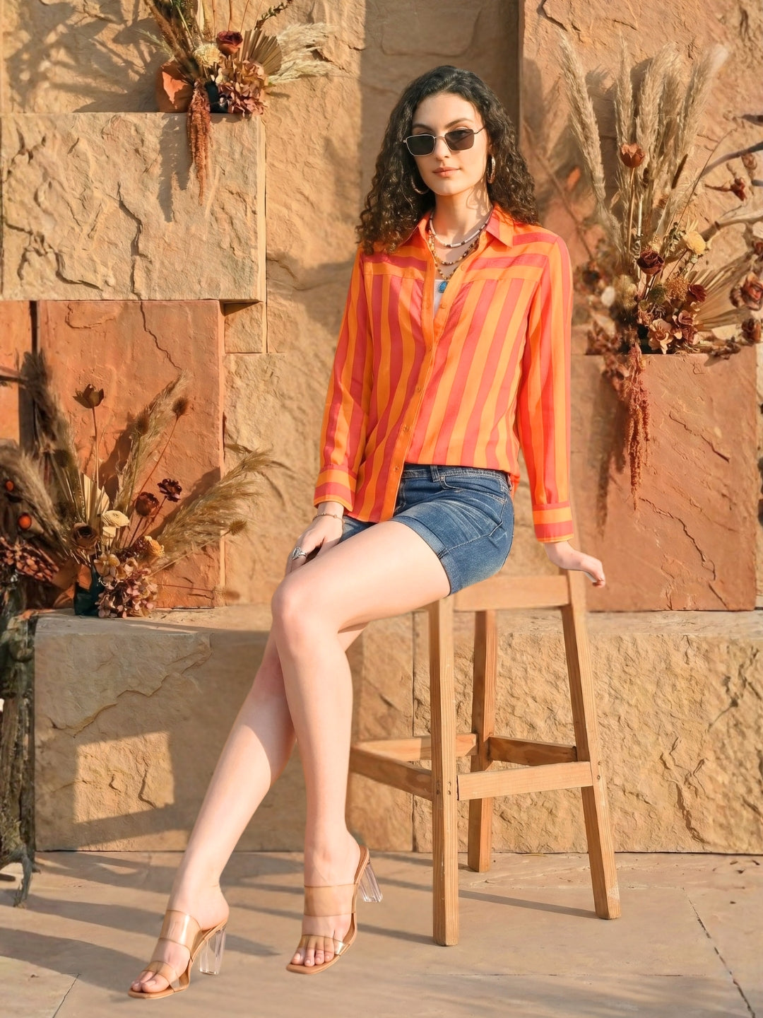 Calista sunset pop stripe shirt