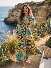 Turquoise marigold boho maxi dress