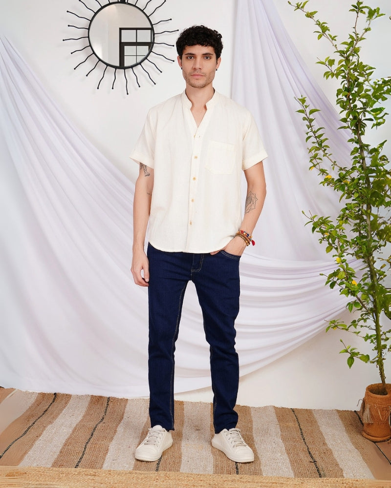 Keir ivory breeze mandarin cotton shirt