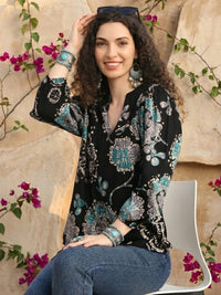 Noemi black foil bloom top