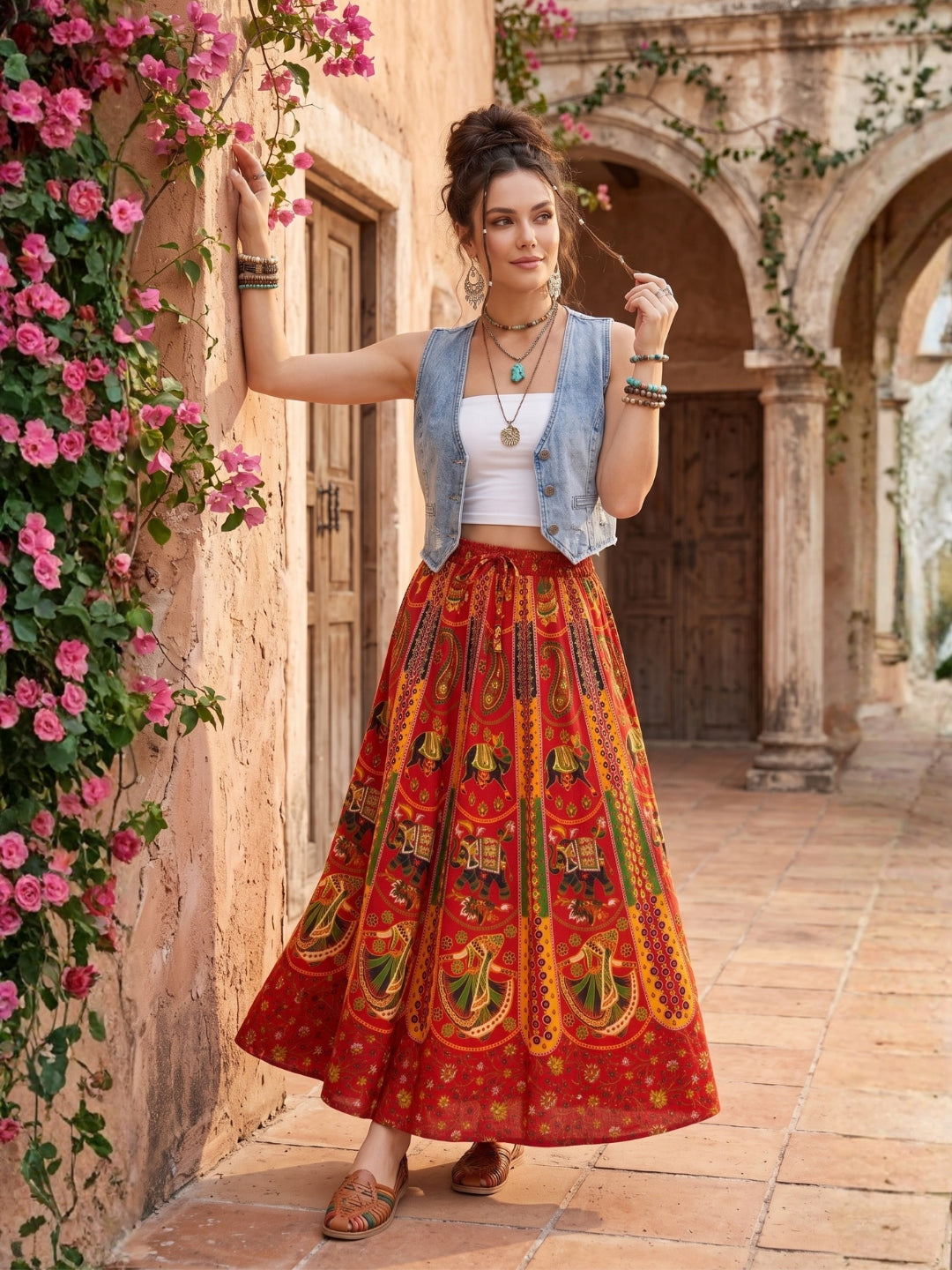 Paprika parade boho maxi skirt