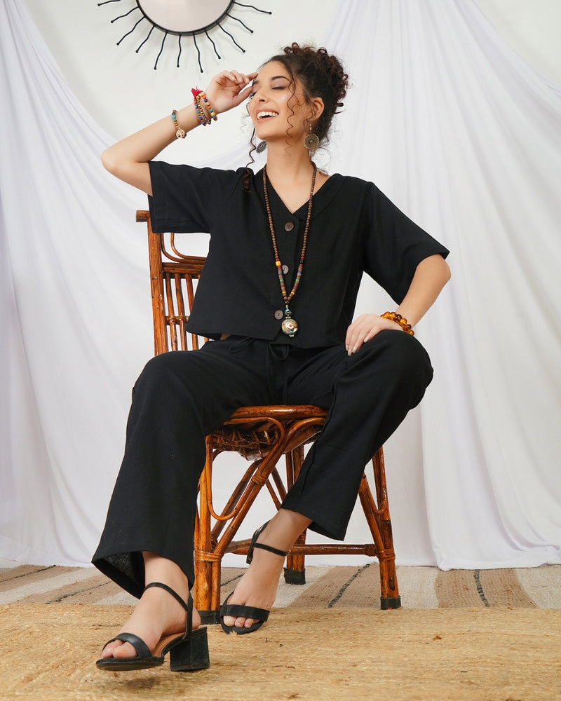 Evadne raven black cotton co-ord set