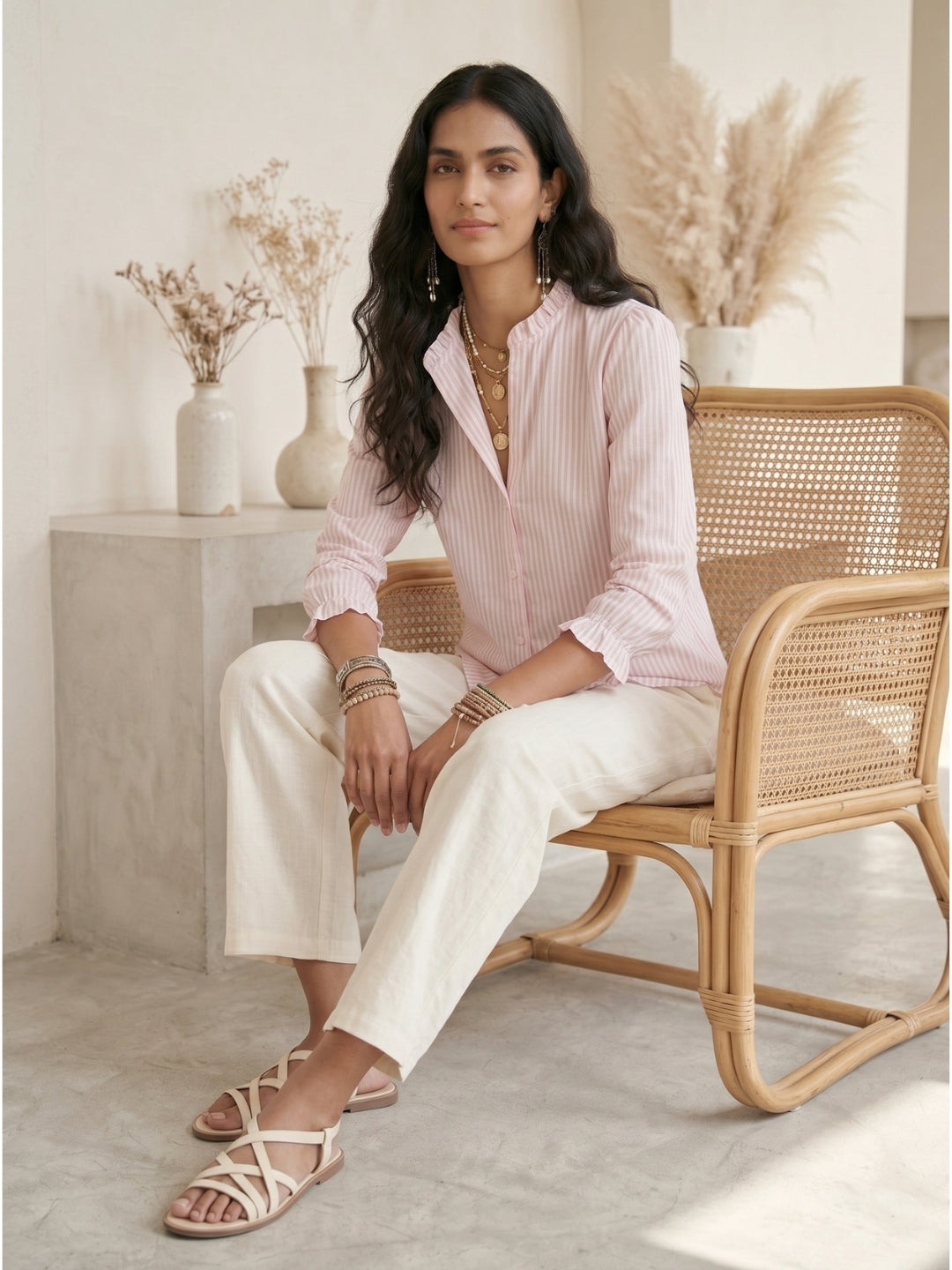 Evania blush cotton stripe shirt