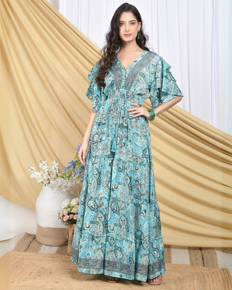 Elowen azure tiered maxi dress